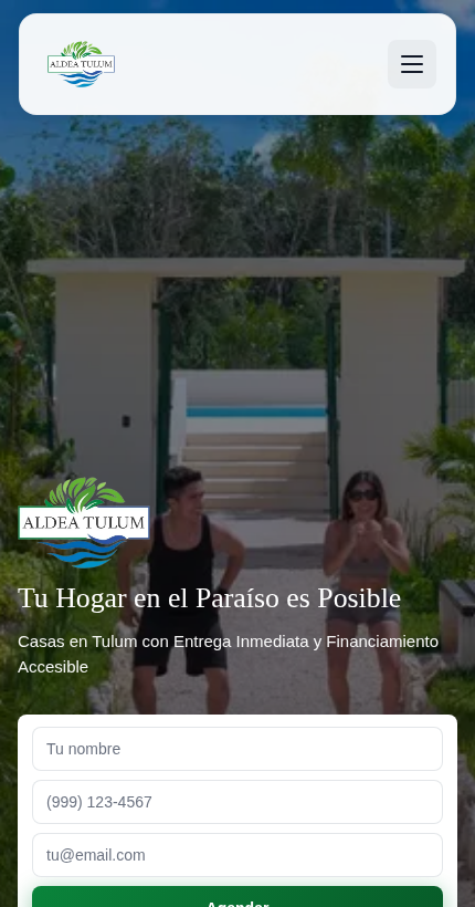 Vista móvil del sitio de Aldeas Tulum