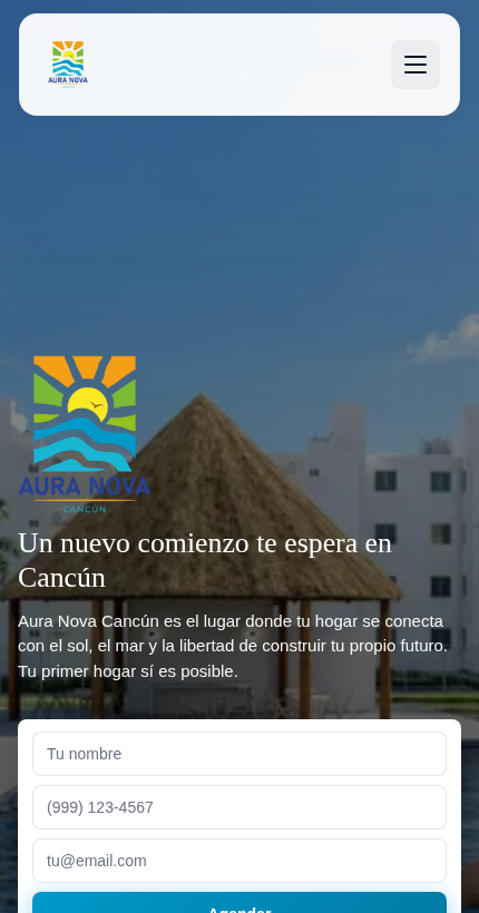 Vista móvil del sitio de Aura Nova Cancún