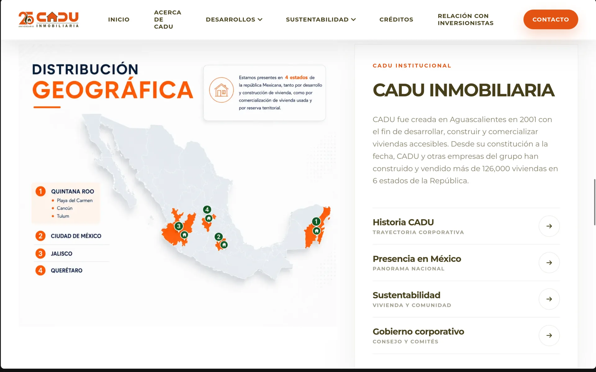 Vista de escritorio de Cadu Inmobiliaria: Presencia geográfica