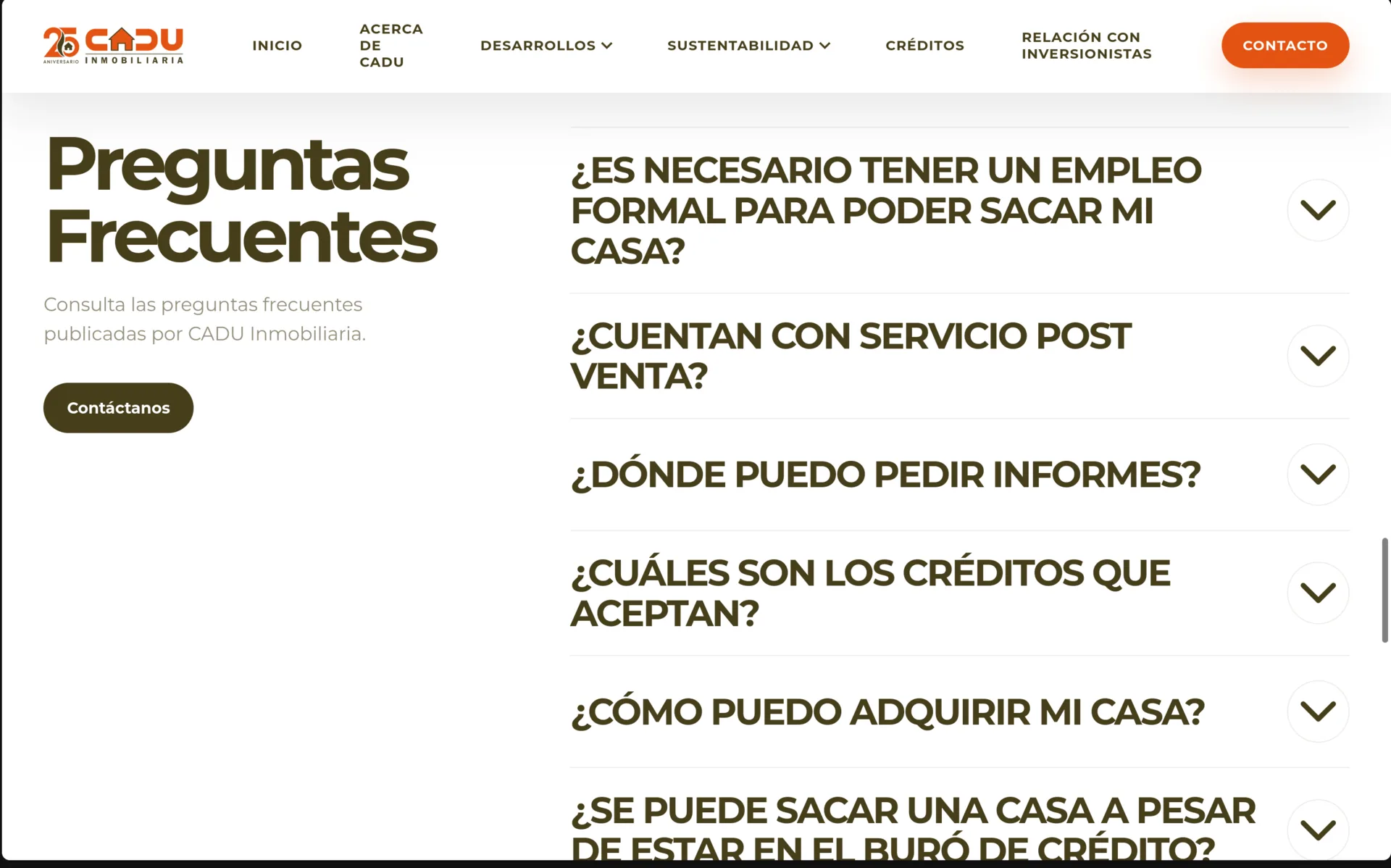 Captura de escritorio de Cadu Inmobiliaria: Preguntas frecuentes