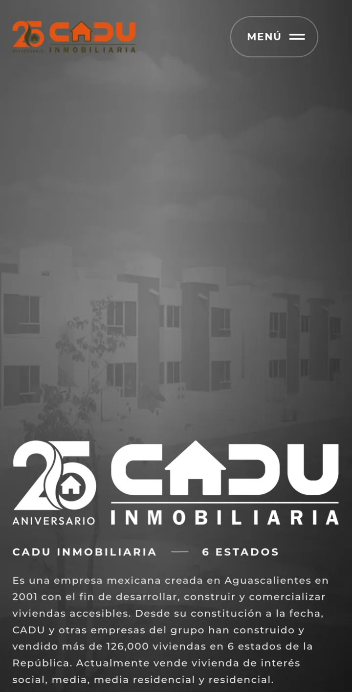 Vista móvil del sitio de Cadu Inmobiliaria