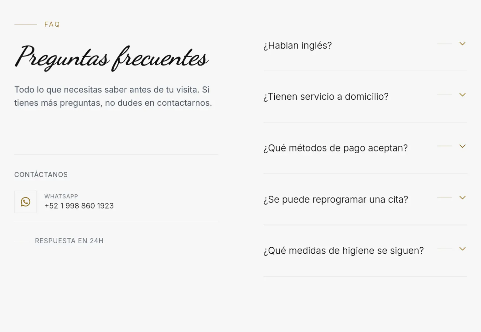 Captura de escritorio de Essens: Sección FAQ