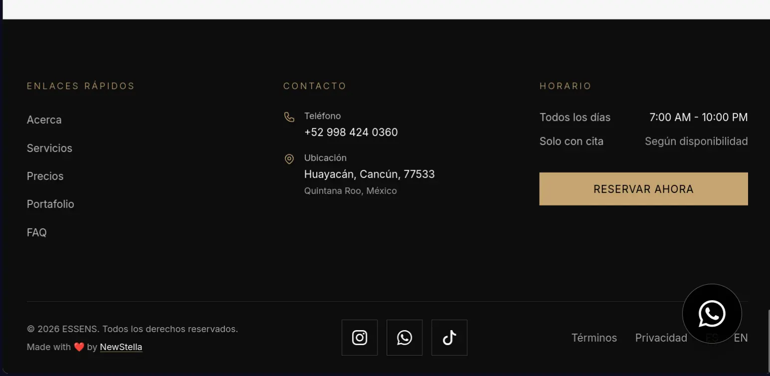 Captura de escritorio de Essens: Footer Desktop