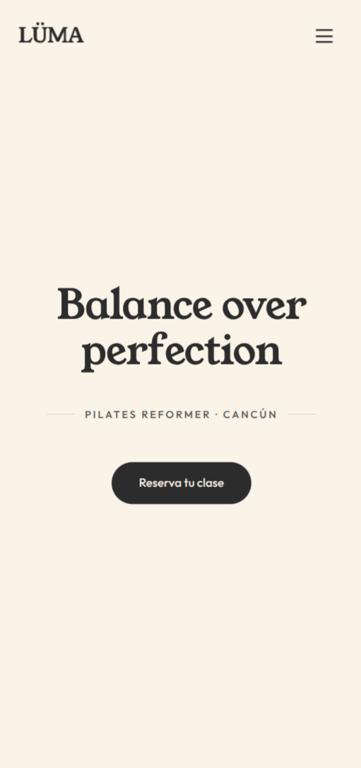 Captura móvil de LÜMA Pilates: Experiencia Móvil